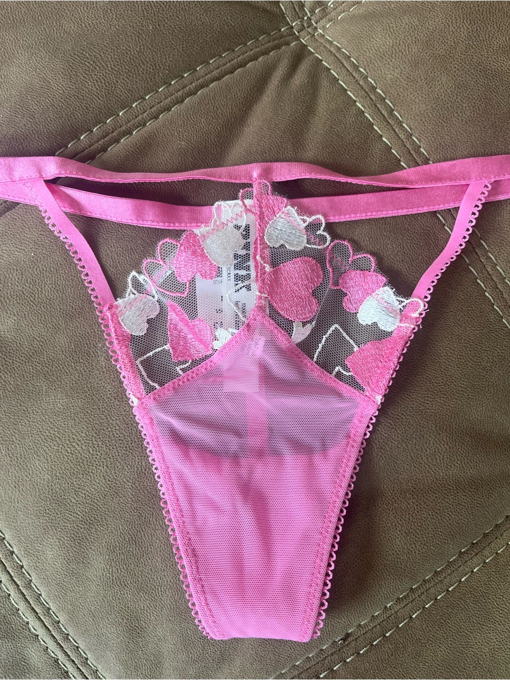 PINK Victoria's Secret Pink Heart Mesh Thong - Picture 2 of 5